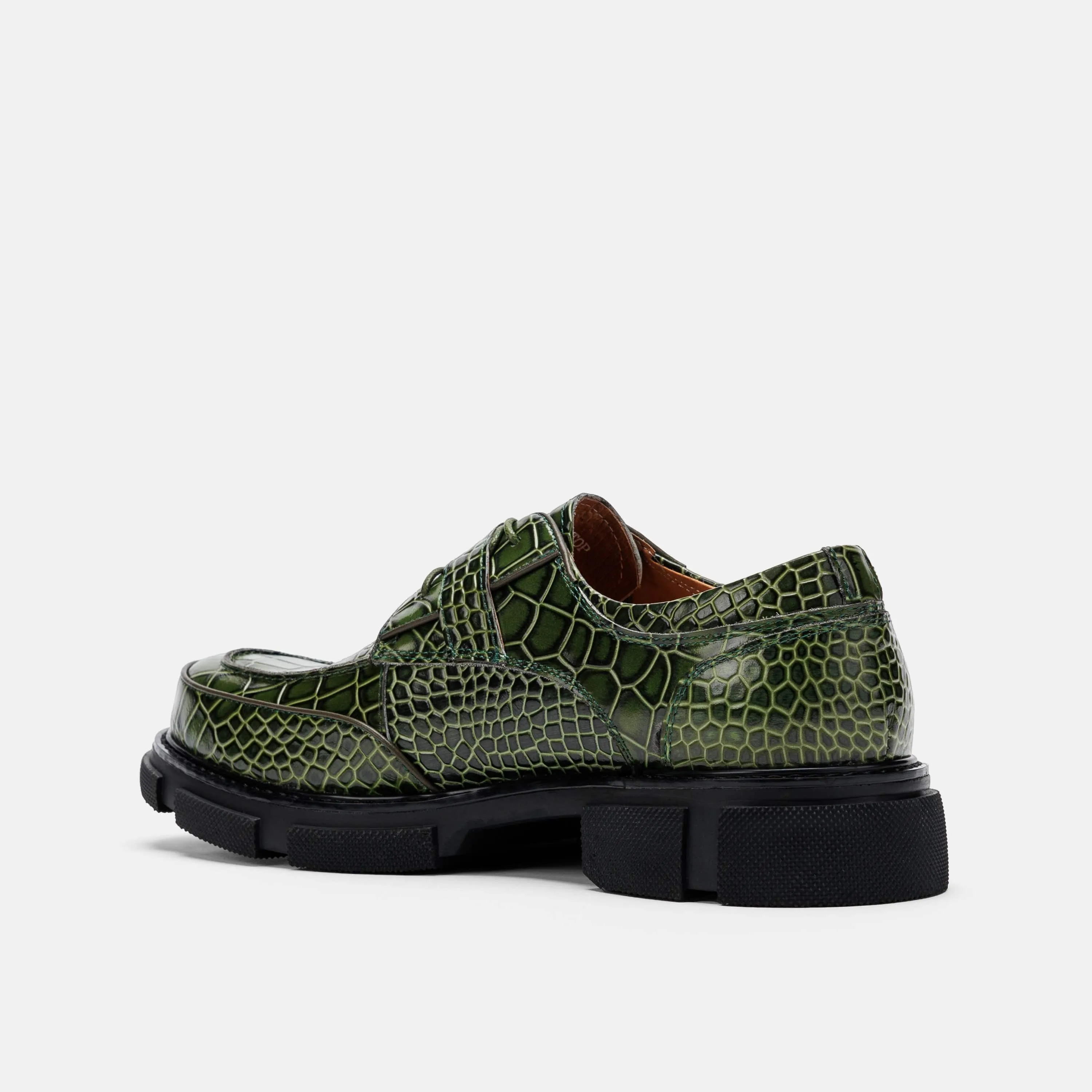 Atlas Green Croc Leather Derbys