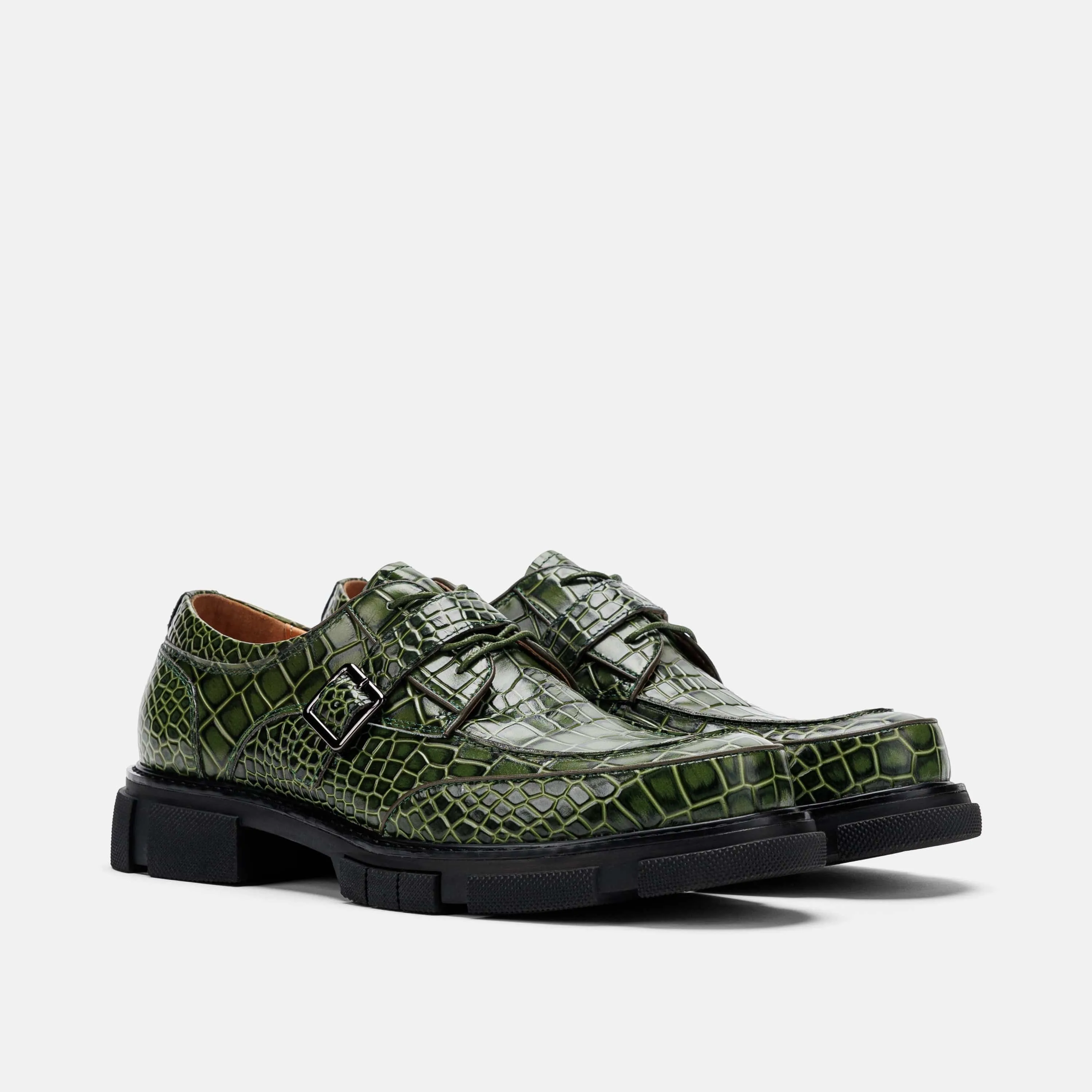 Atlas Green Croc Leather Derbys