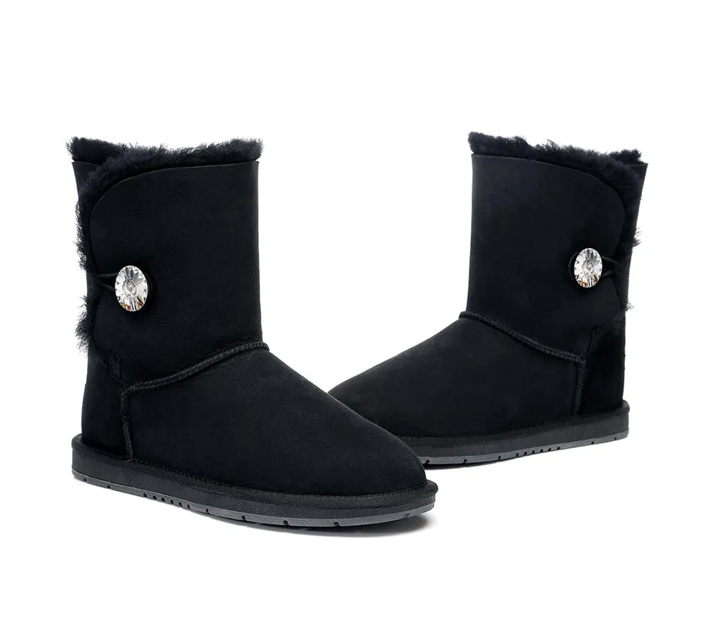 Australian Genuine Sheepskin Short Crystal Button Boots