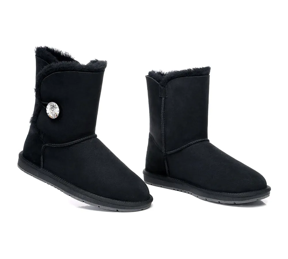 Australian Genuine Sheepskin Short Crystal Button Boots