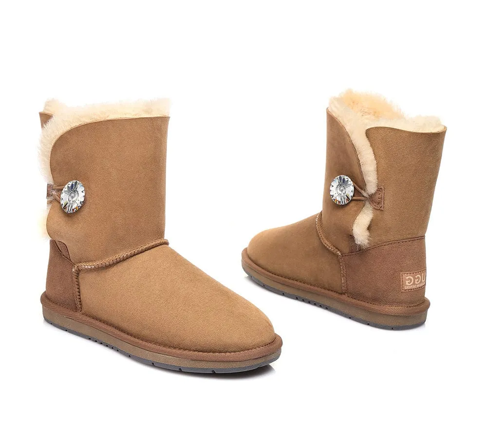 Australian Genuine Sheepskin Short Crystal Button Boots