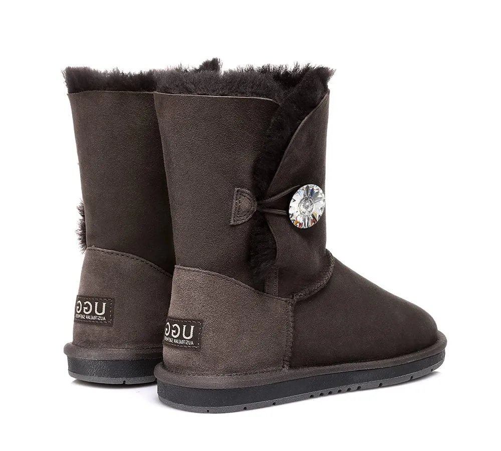 Australian Genuine Sheepskin Short Crystal Button Boots