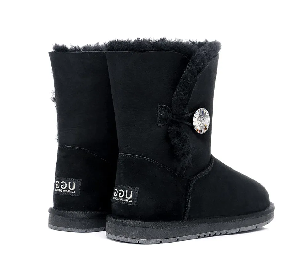 Australian Genuine Sheepskin Short Crystal Button Boots