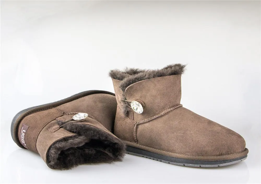 Australian Premium Double Face Sheepskin Mini Crystal Button Boots