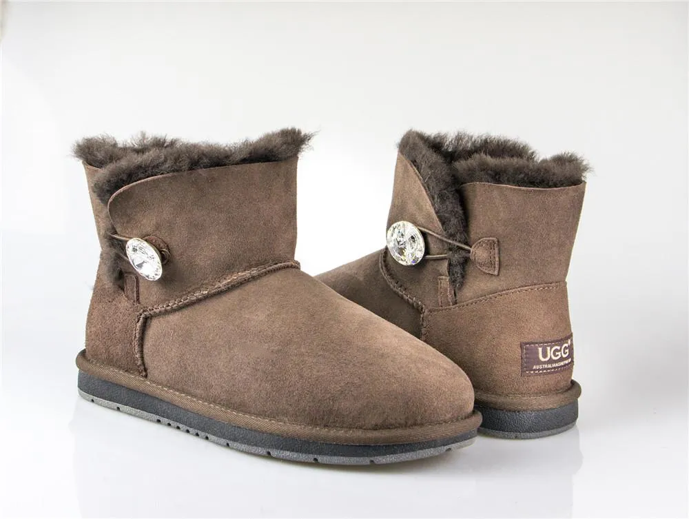 Australian Premium Double Face Sheepskin Mini Crystal Button Boots