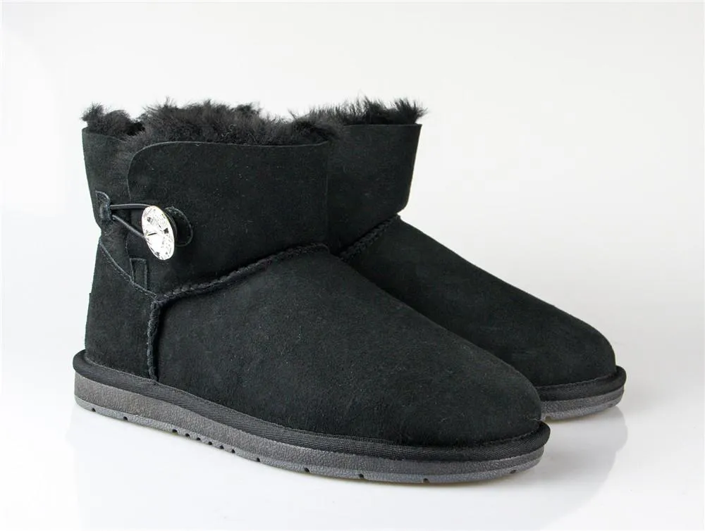 Australian Premium Double Face Sheepskin Mini Crystal Button Boots