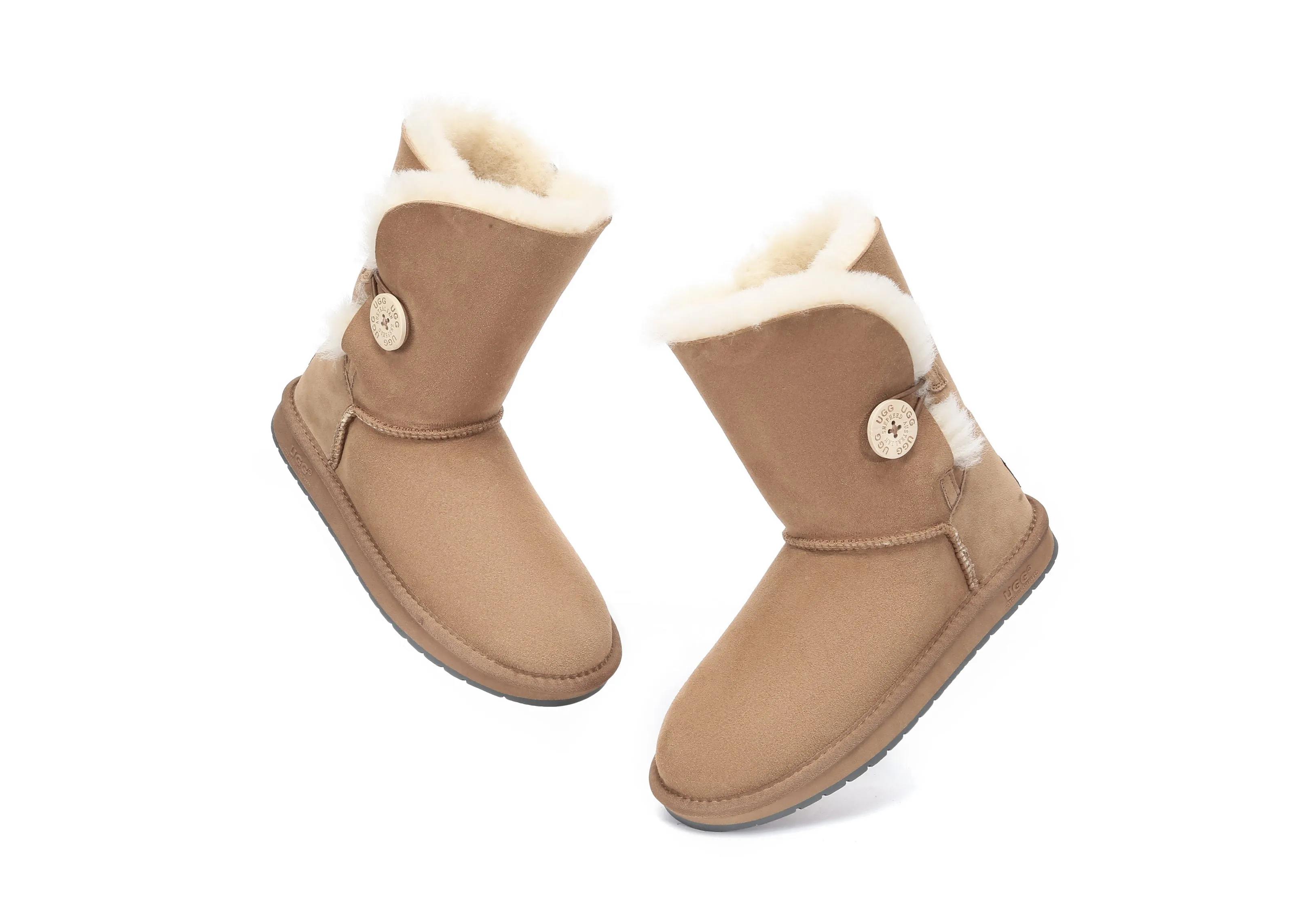 Australian Premium Double Face Sheepskin Short Button Water Resistant Boots