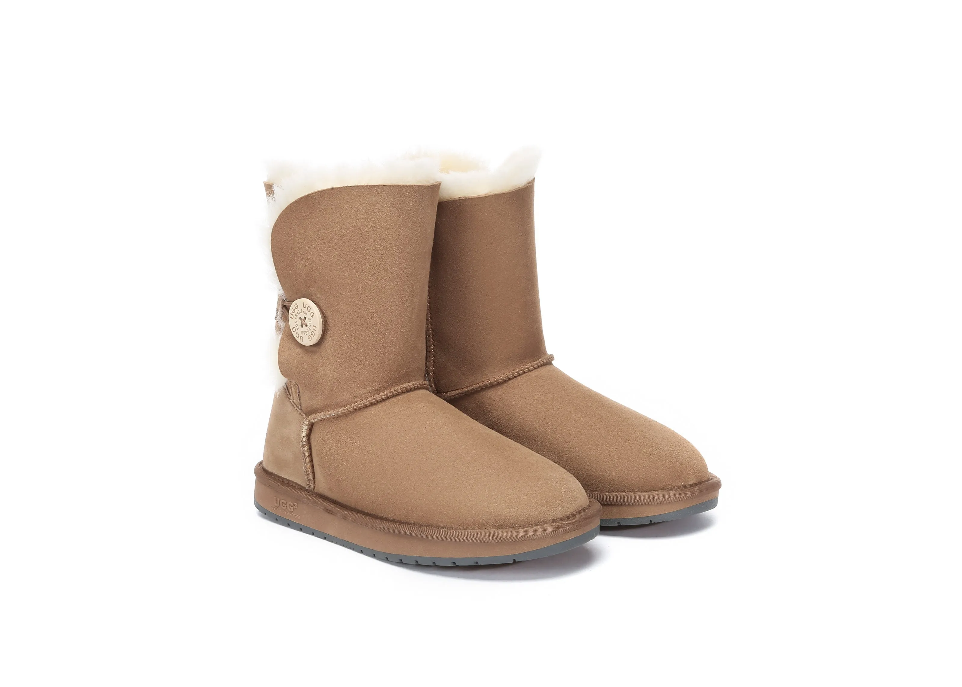 Australian Premium Double Face Sheepskin Short Button Water Resistant Boots