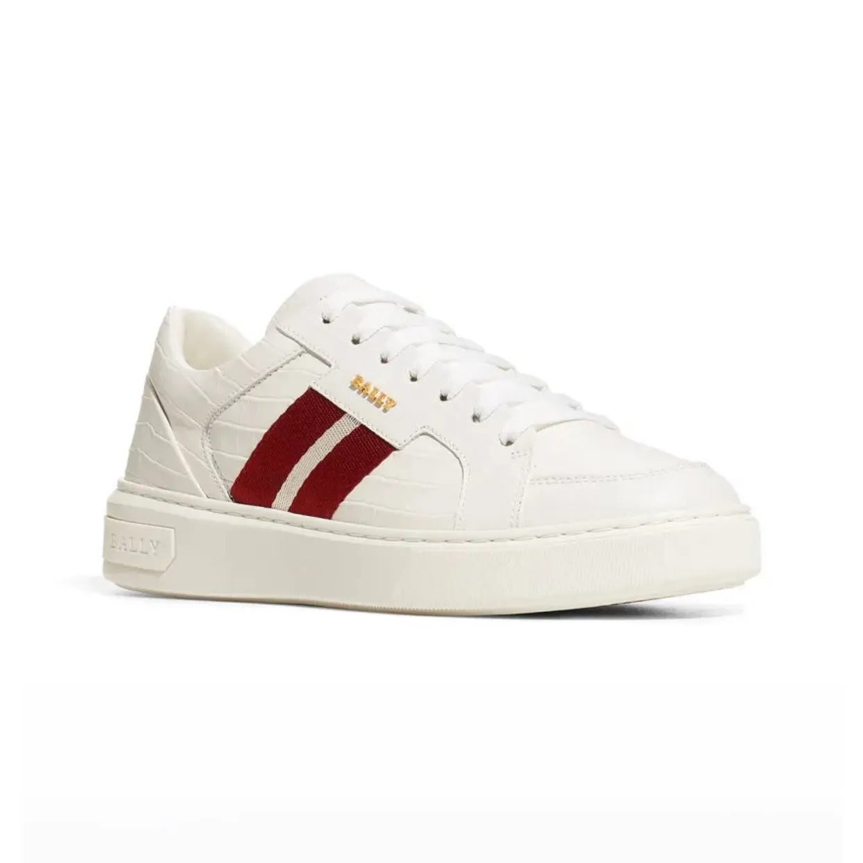 Bally Moony Embossed Gold Sneaker In White