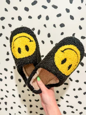 Black Smiley Slippers