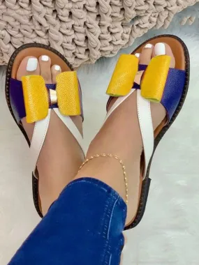 Bow Color Block Slippers