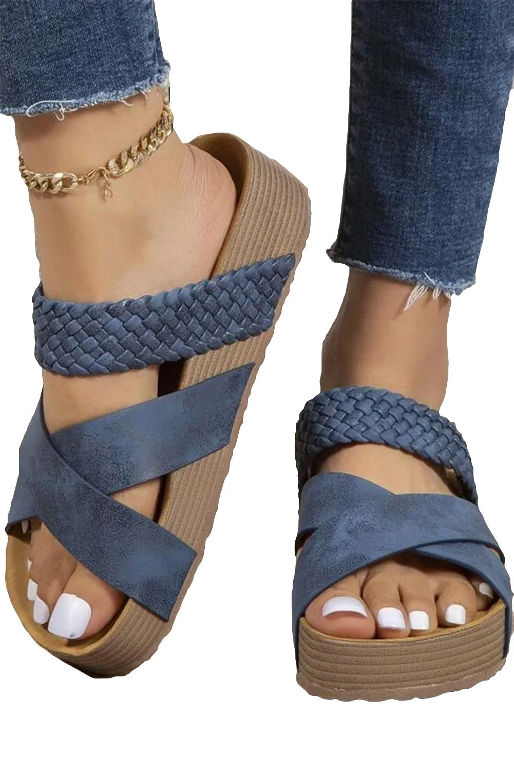 Braided Sandals for Women Criss Cross Beach Travel Platform Slippers