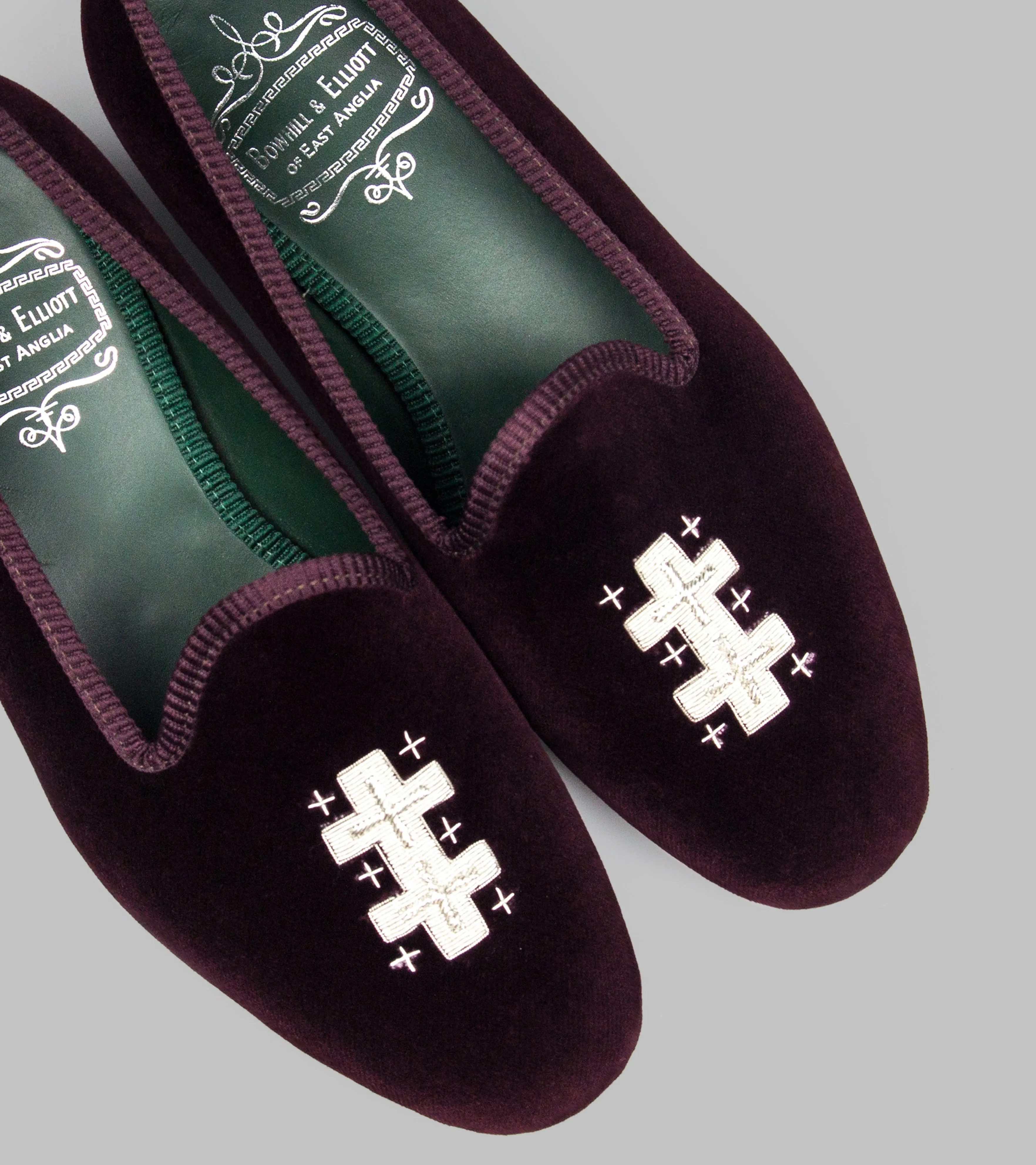 Bryceland's x Bowhill & Elliott Velvet Slippers Wine