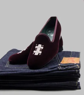 Bryceland's x Bowhill & Elliott Velvet Slippers Wine