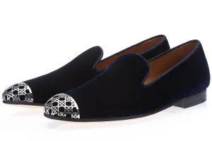 CARRAWAY VELOUR NAVY SLIPPERS