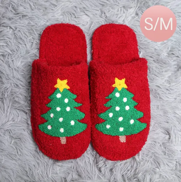 Christmas Tree Slippers- Red