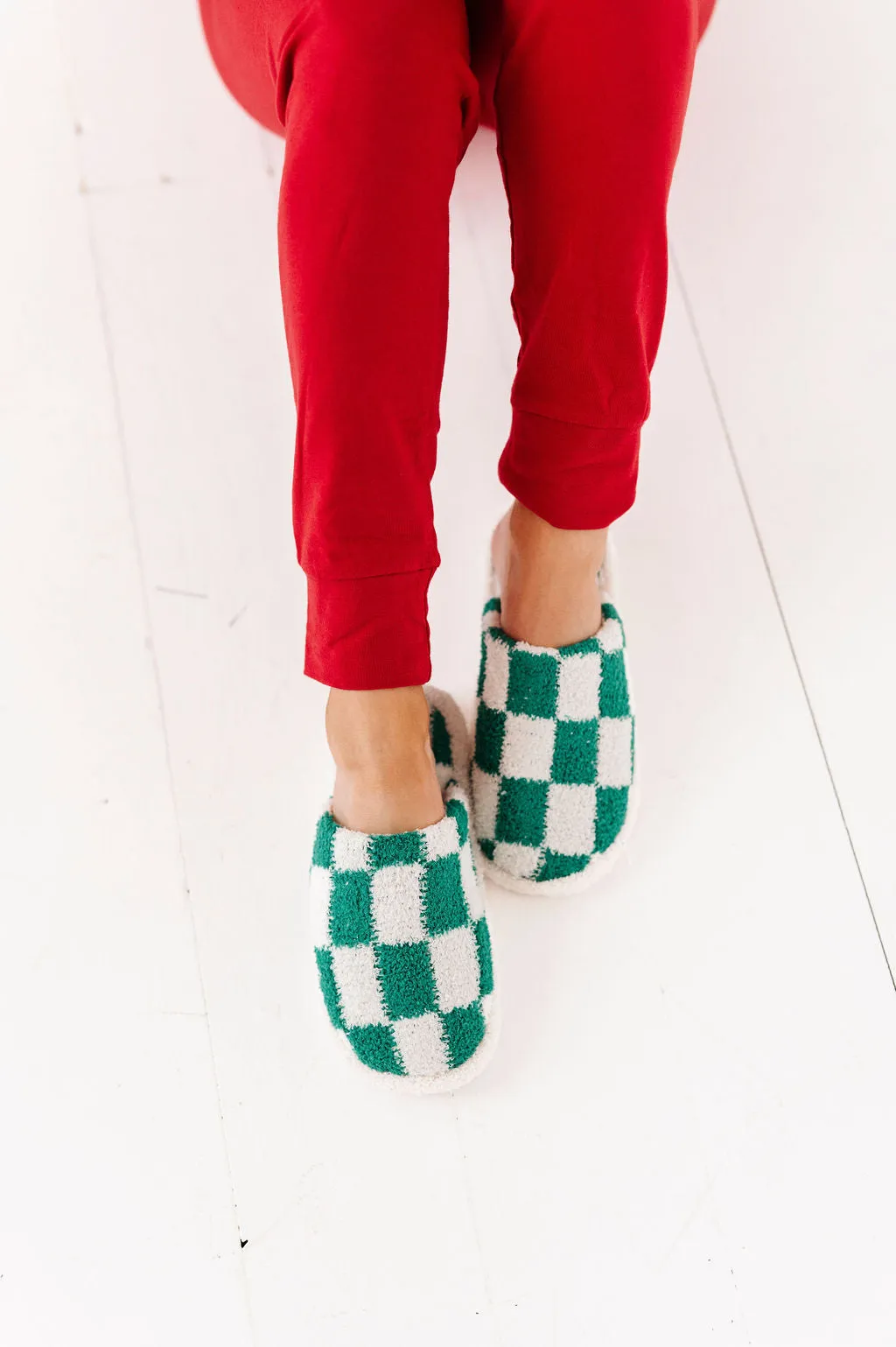 Covered in Checkers Slippers in Green