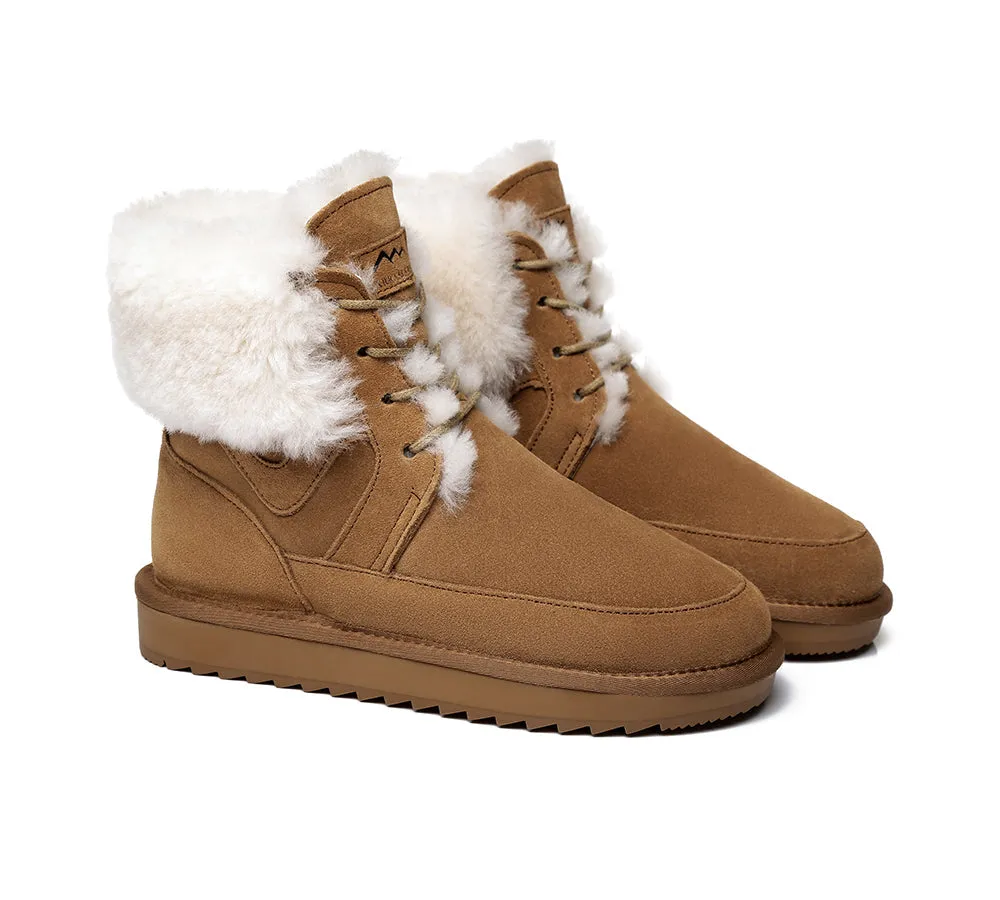 Dora Fashion Lace Up Boots Double Face Sheepskin