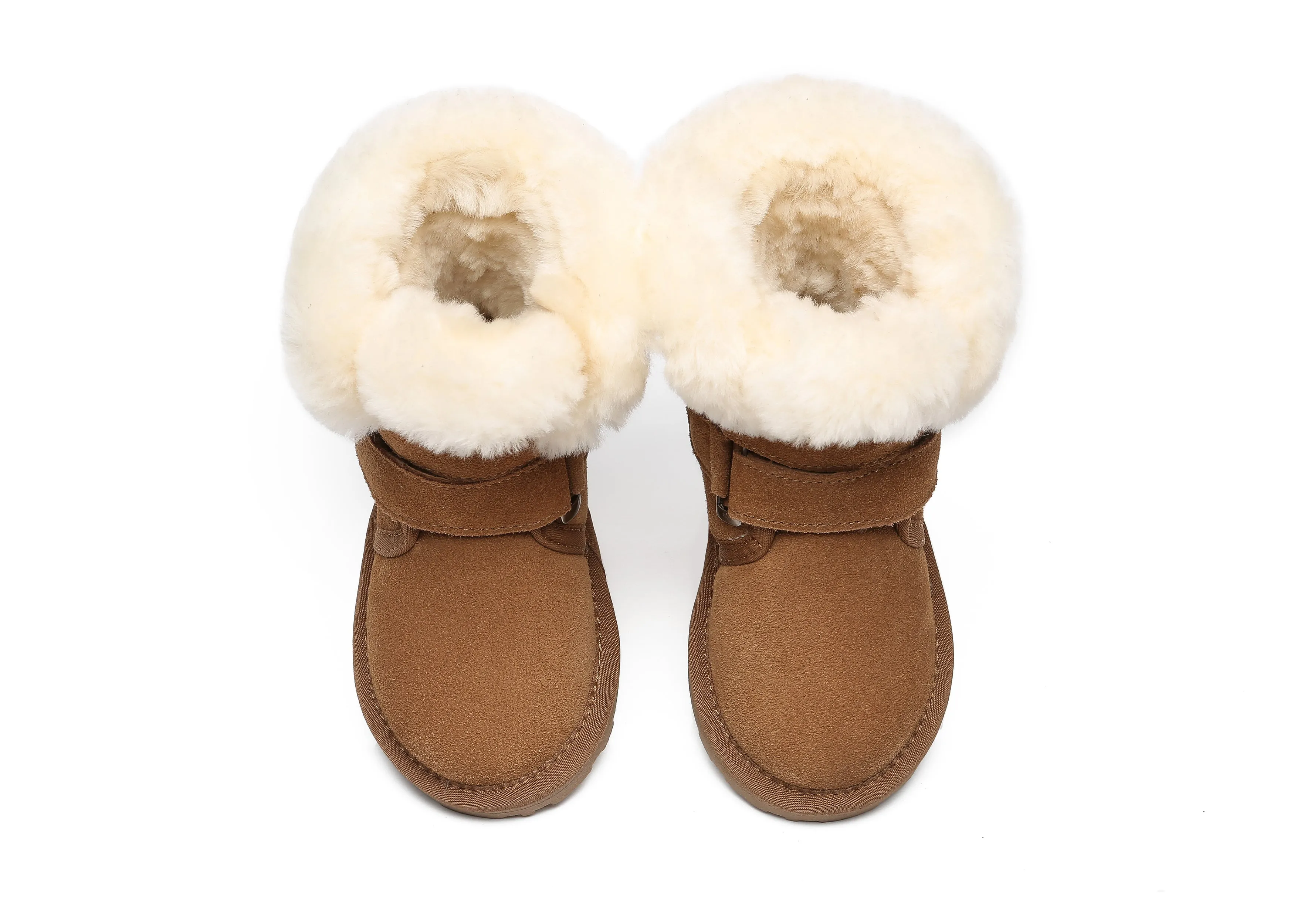 Double Hook And Loop Strap Sheepskin Boots Kids Nordic