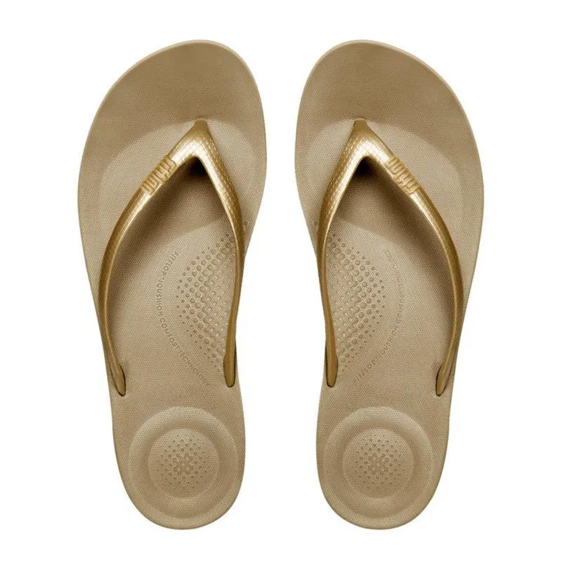 Fit Flop Iqushion Ergonomic Flip Flops - Gold