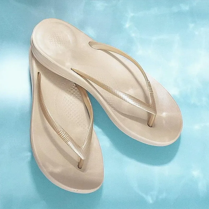 Fit Flop Iqushion Ergonomic Flip Flops - Gold