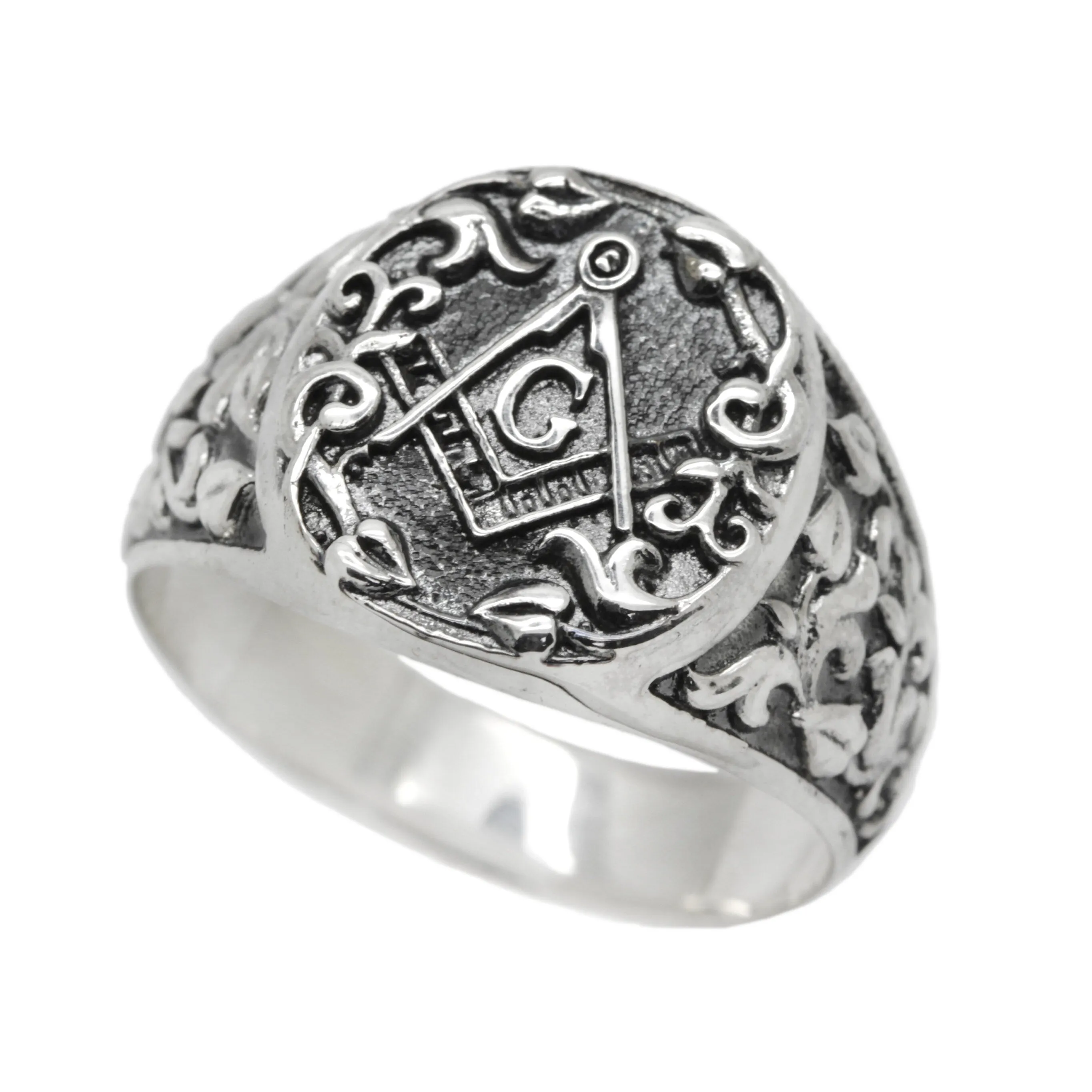 Freemasonry Square and Compass, Sterling Silver Mens Ring Signet