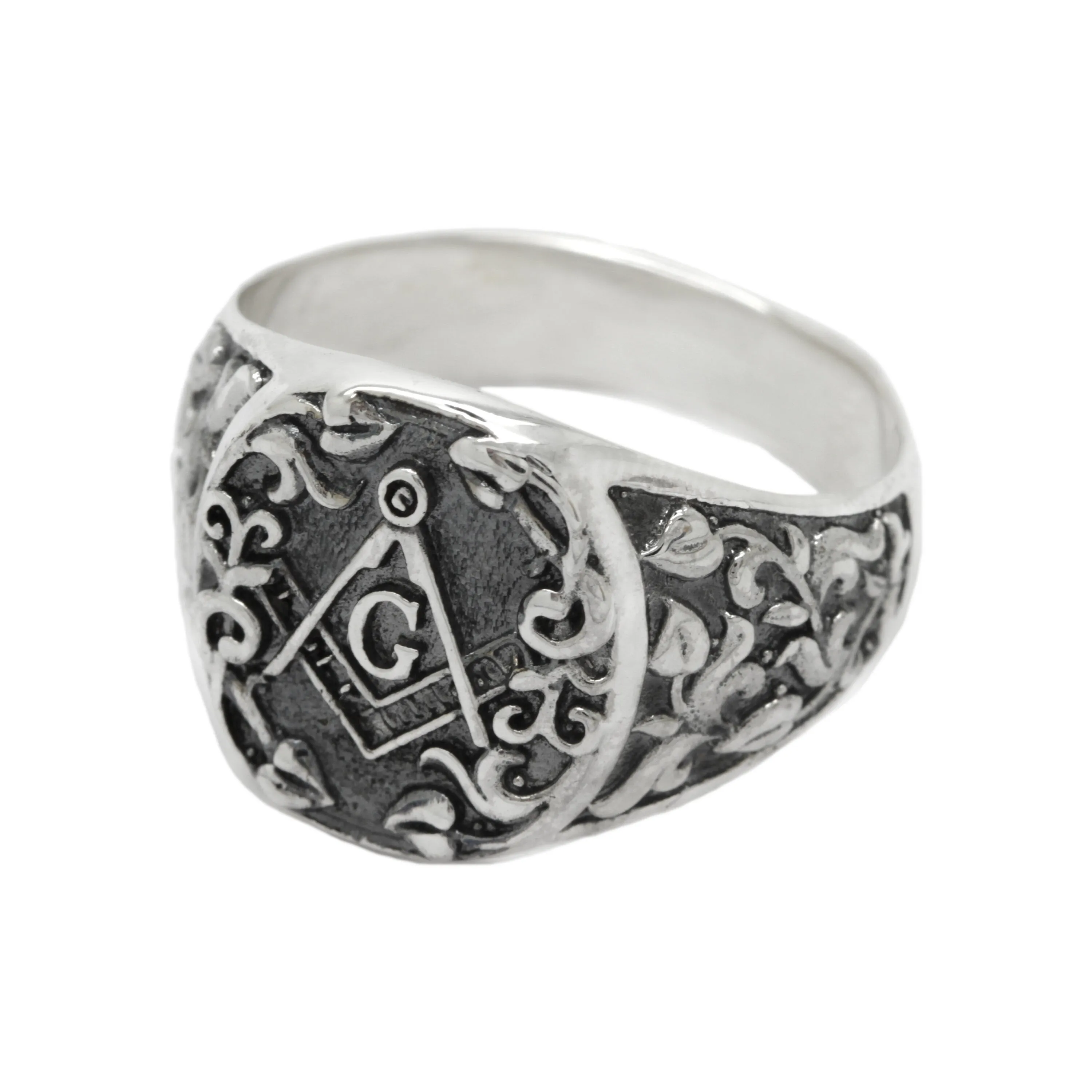 Freemasonry Square and Compass, Sterling Silver Mens Ring Signet