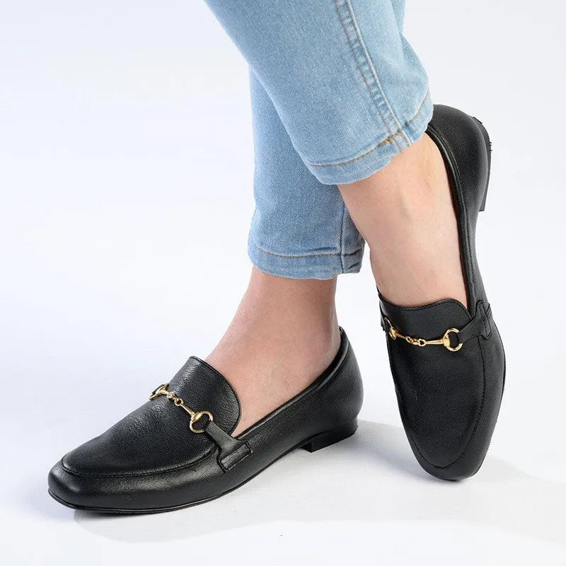 Froggie Karen Leather Flat Loafer - Black