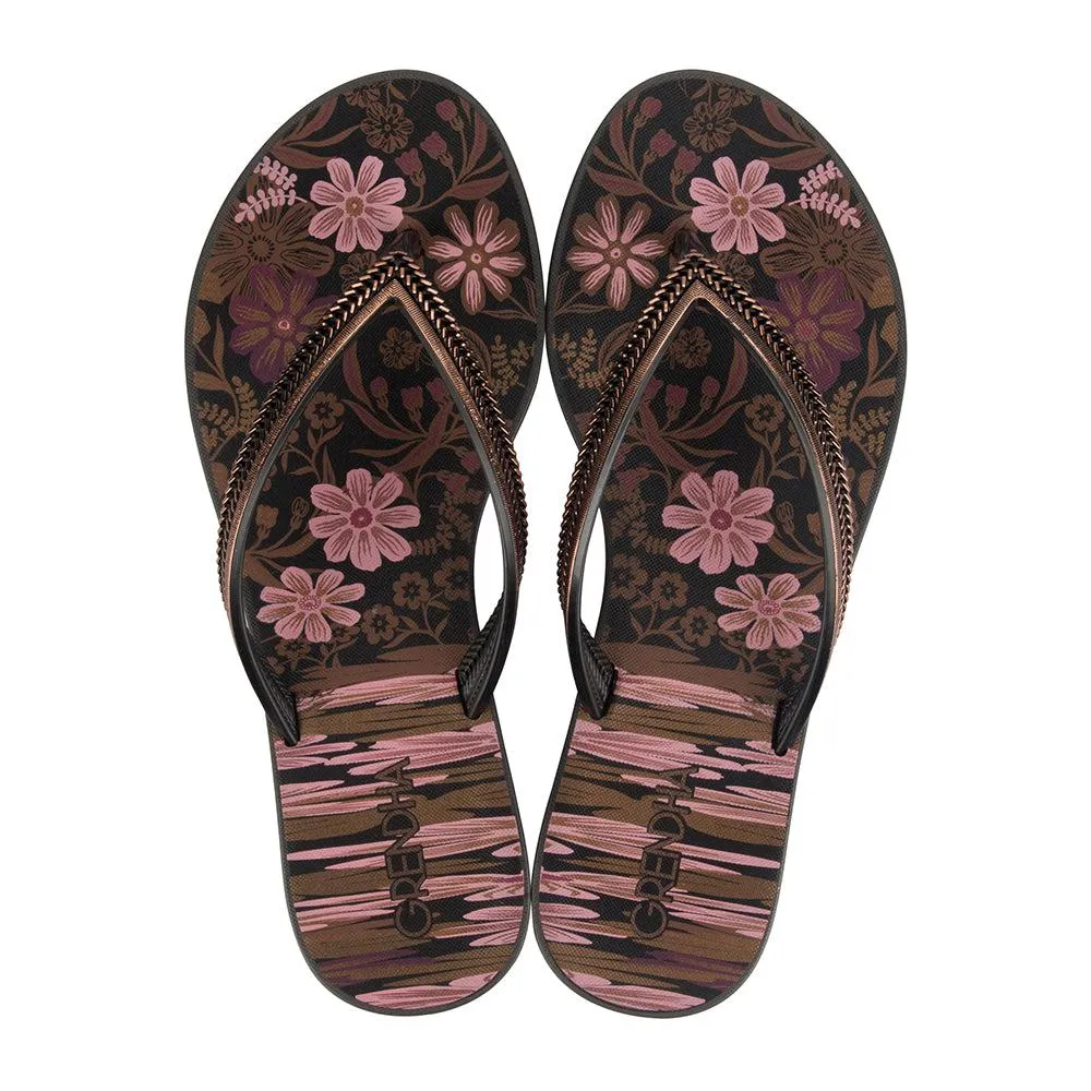 Grendha Floral Thong Sandals - Black/Floral