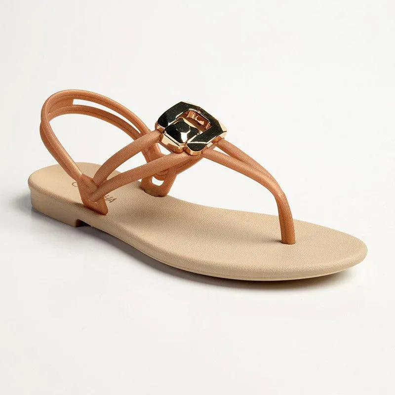 Grendha Tully Slingback Thong Sandals - Beige/Gold