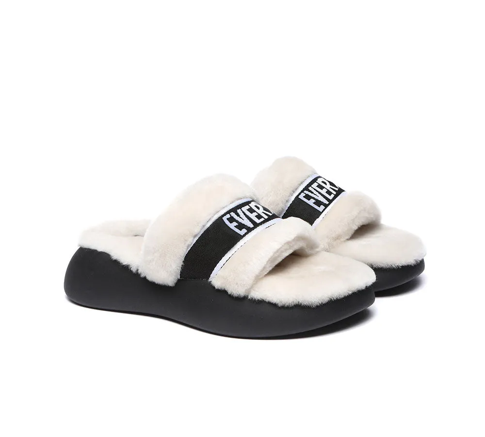 High Platform Sheepskin Wool Slides Women Flossy Slipper