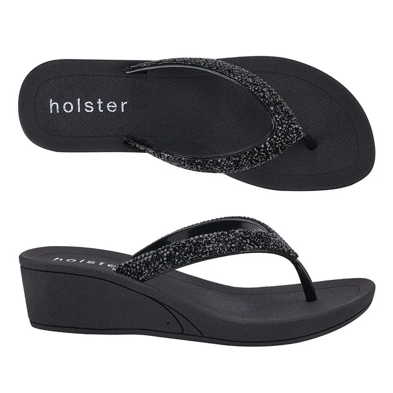 Holster Alora Wedge Thong Sandals - Black