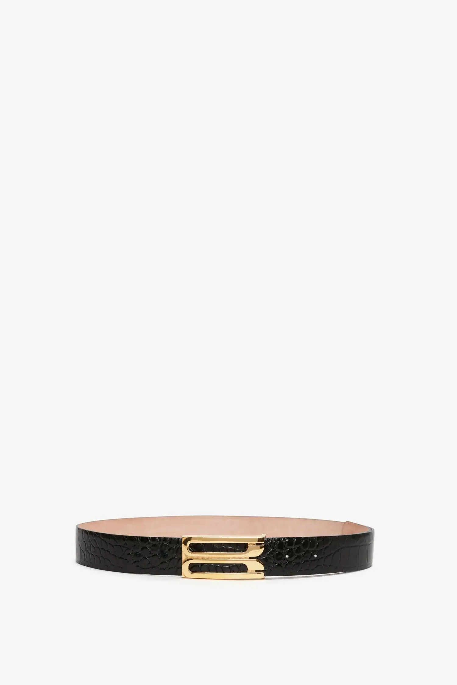 Jumbo Frame Belt In Black Croc-Effect Leather