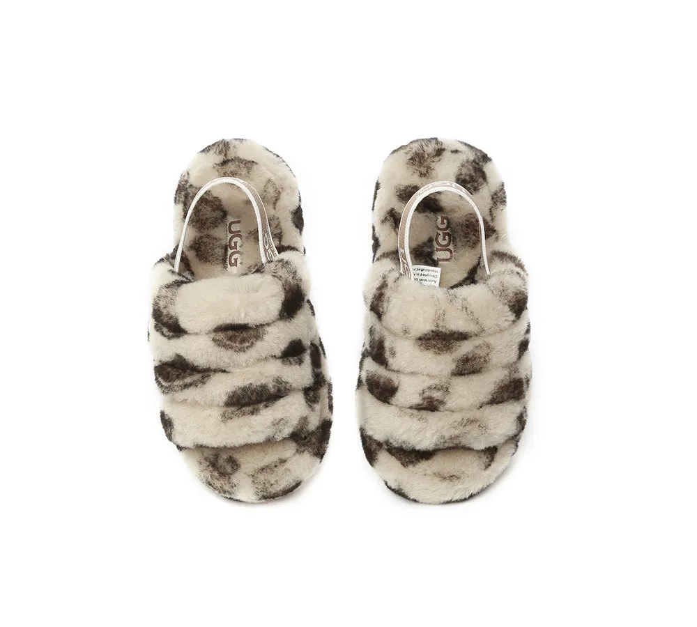 Kids Slingback Fluffy Slides Leopard Puffy