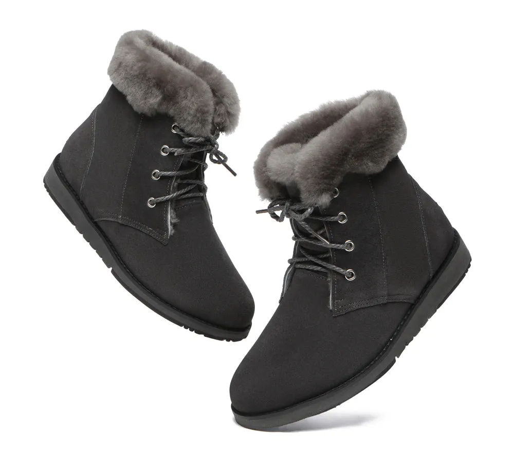 Lace Up Ankle Fashion Sheepskin Women Boots Bonnie