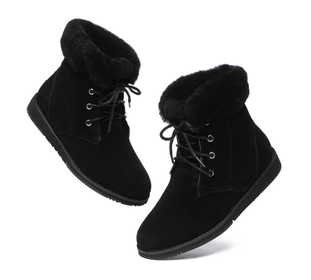 Lace Up Ankle Fashion Sheepskin Women Boots Bonnie