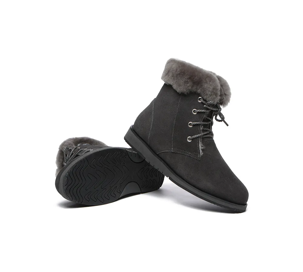 Lace Up Ankle Fashion Sheepskin Women Boots Bonnie