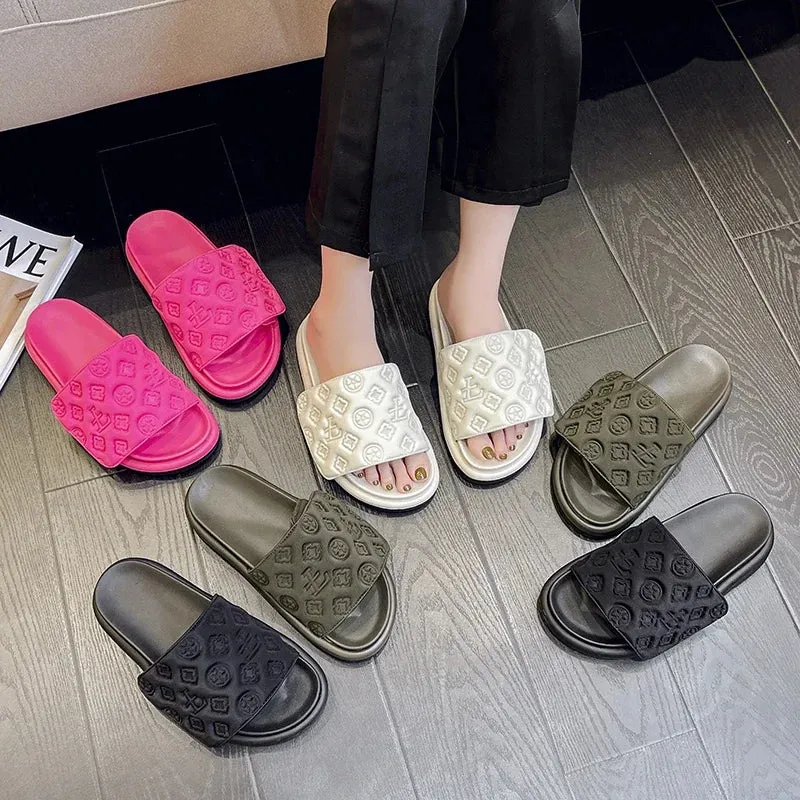 Ladies Magic Sticker Flat Slippers 2023 Summer New Designer  for Women Elegant House Flat Slippers Outdoor Sandals and Slippers