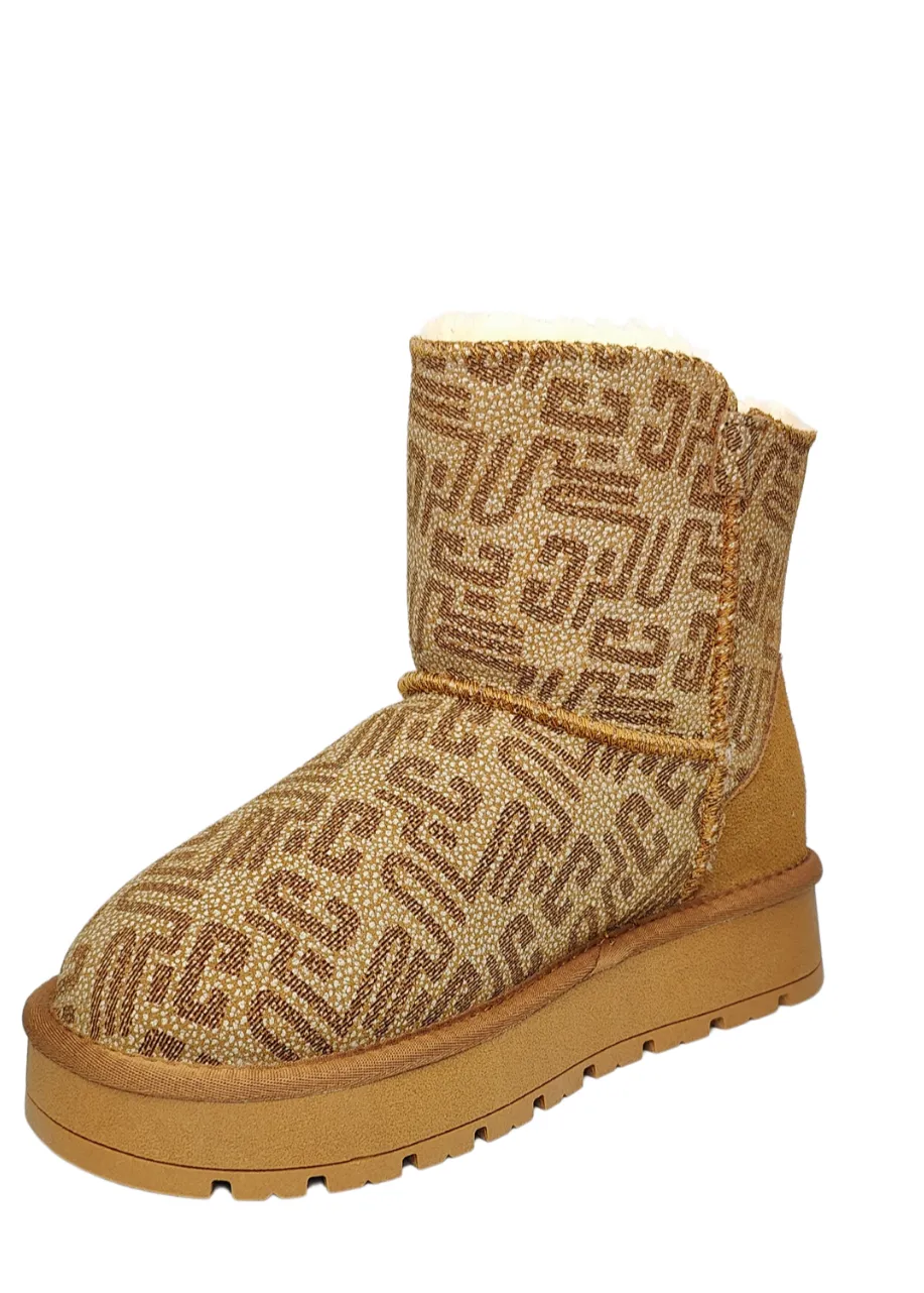 Ladies Yukon Bedroom Boots/Slippers Ice Print Leather Shearling Kamloops Warm