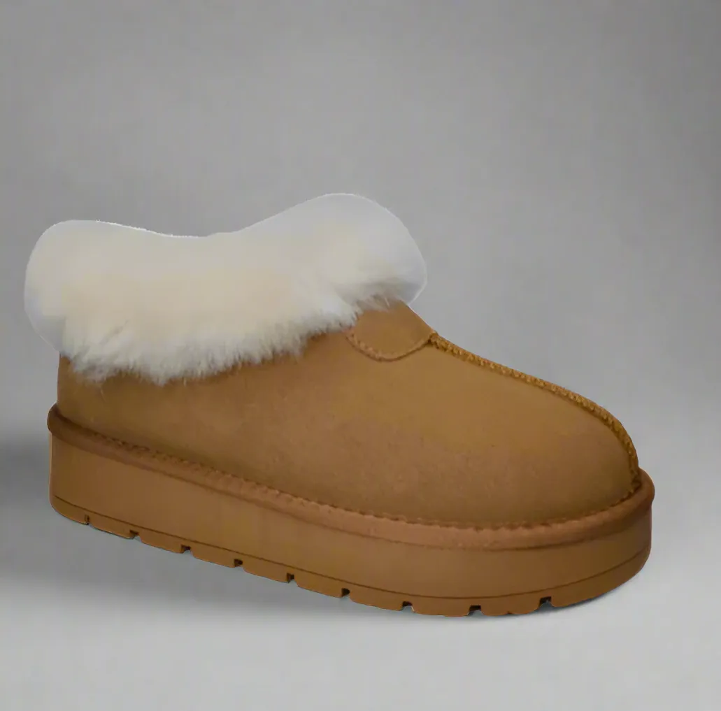 Ladies Yukon Bedroom Slippers/Shoes Chestnut Leather Shearling Kingston Warm