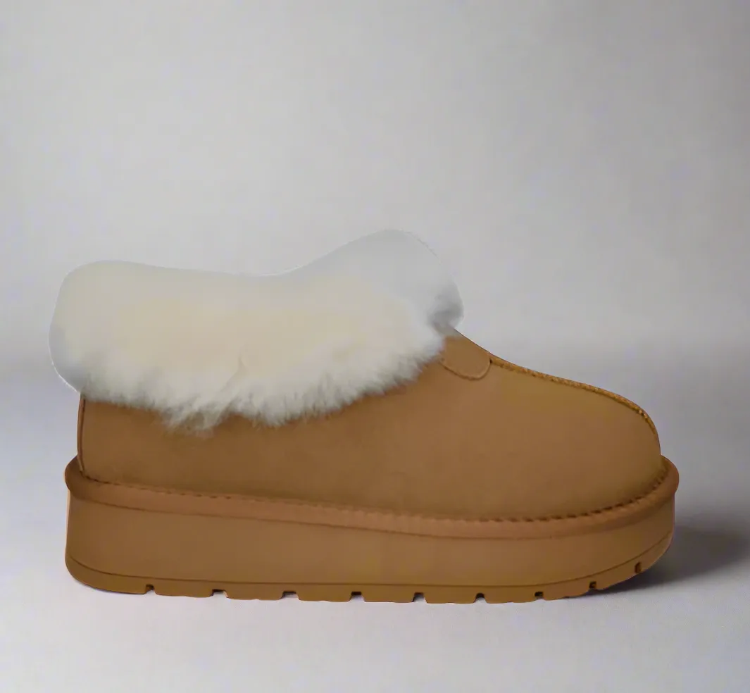 Ladies Yukon Bedroom Slippers/Shoes Chestnut Leather Shearling Kingston Warm