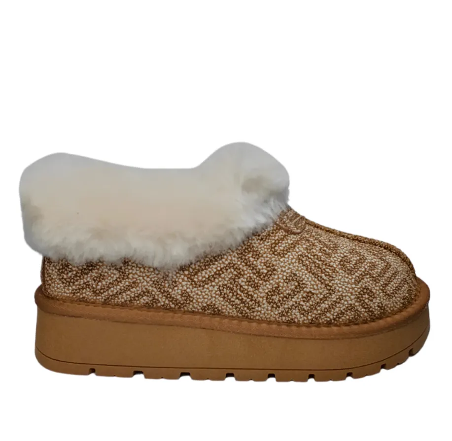 Kingston Warm Shearling-Lined Leather Bedroom Slippers for Ladies in Ice Print - Yukon Style