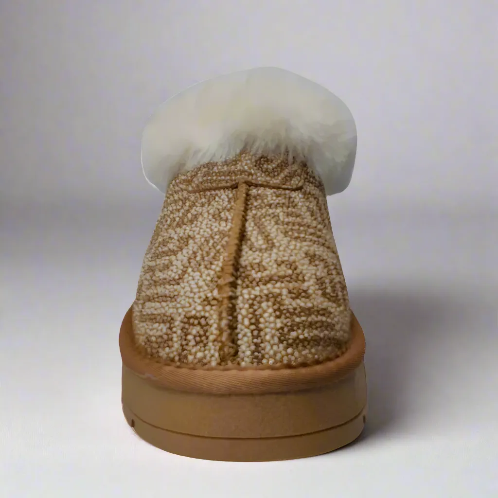 Kingston Warm Shearling-Lined Leather Bedroom Slippers for Ladies in Ice Print - Yukon Style