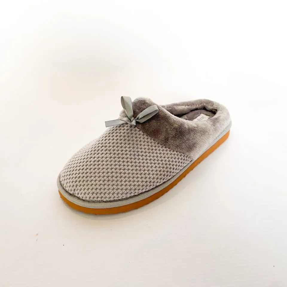 Lazy Bones grey bow slipper