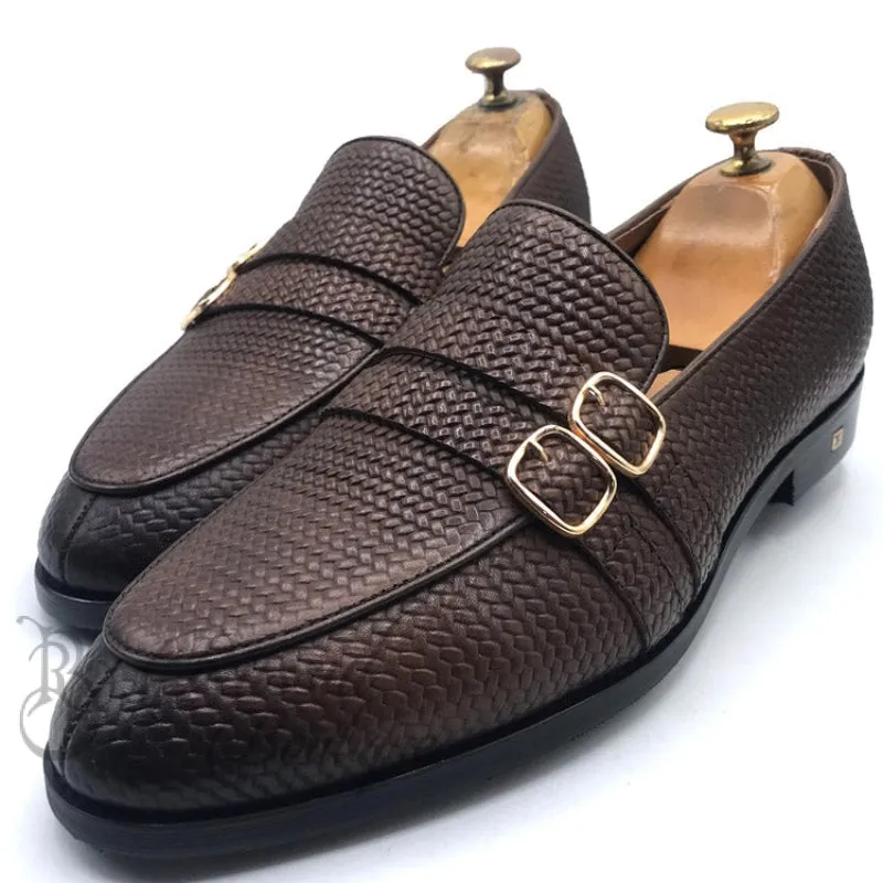 LV weave leather monk shoe | Brown