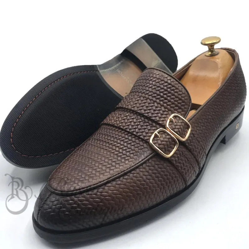 LV weave leather monk shoe | Brown