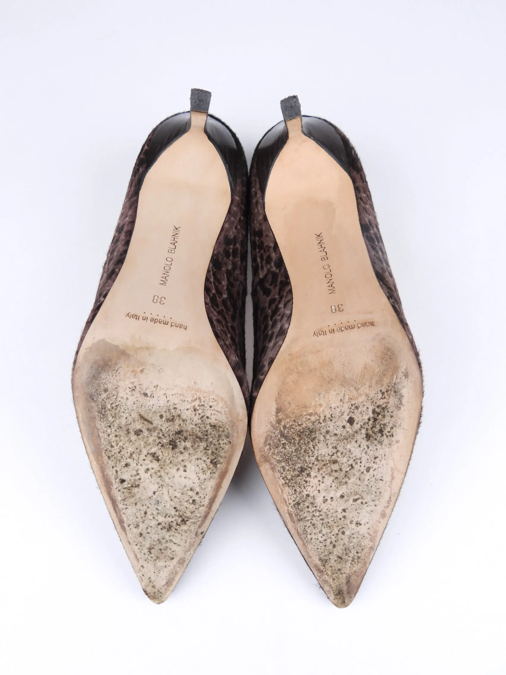 Manolo Blahnik Brown Croc Print Pony Hair Pumps - 37