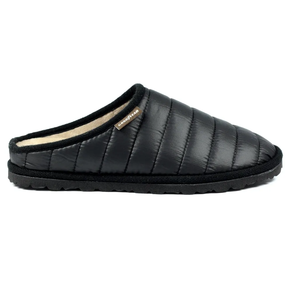 Mens Bedroom Slippers Black Mule Goodyear Elway Slip On