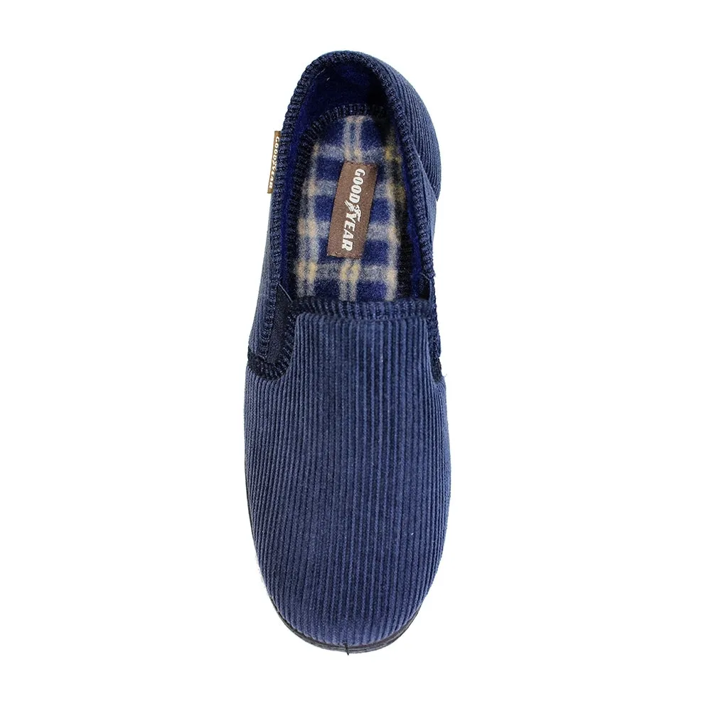 Mens Bedroom Slippers Goodyear Navy Double Gusset Humber