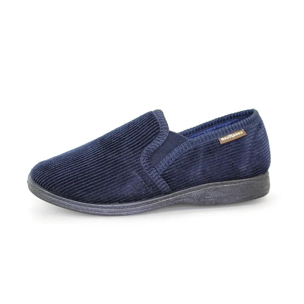 Mens Bedroom Slippers Goodyear Navy Double Gusset Humber